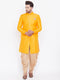 Vastramay Men's Mustard And Rose Gold Silk Blend Sherwani Set